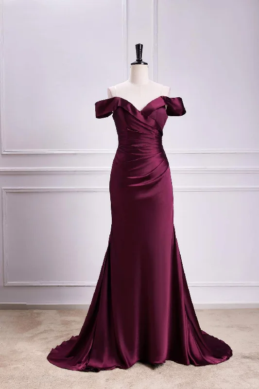 Crazy Deals Off the Shoulder Cabernet Pleated Mermaid Bridesmaid Dress