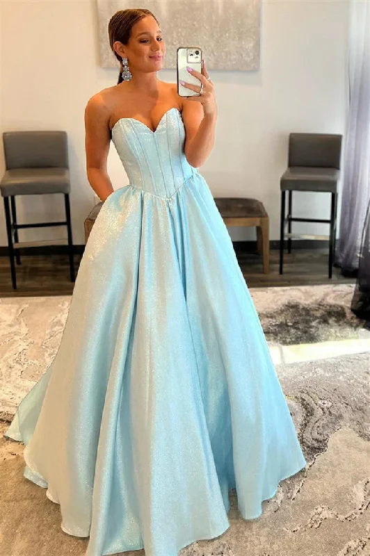 Blowout Sale Light Blue Sweetheart A-Line Formal Dress with Pockets