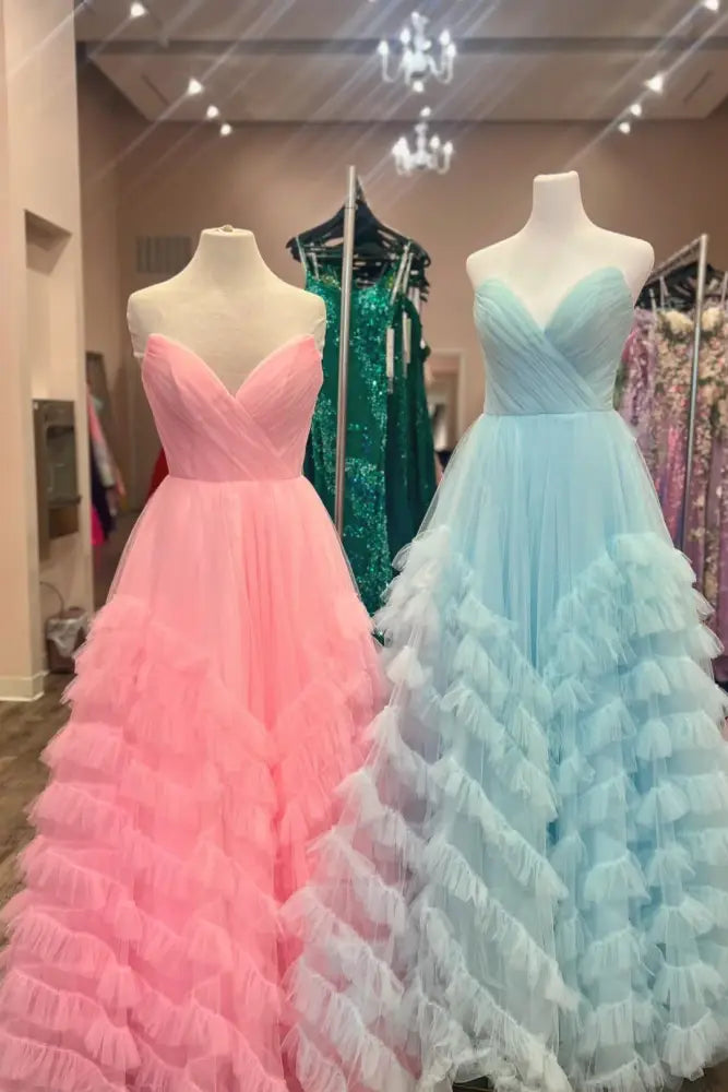 Midnight Madness Sweetheart Peach Pleated Layerer A-Line Prom Dress