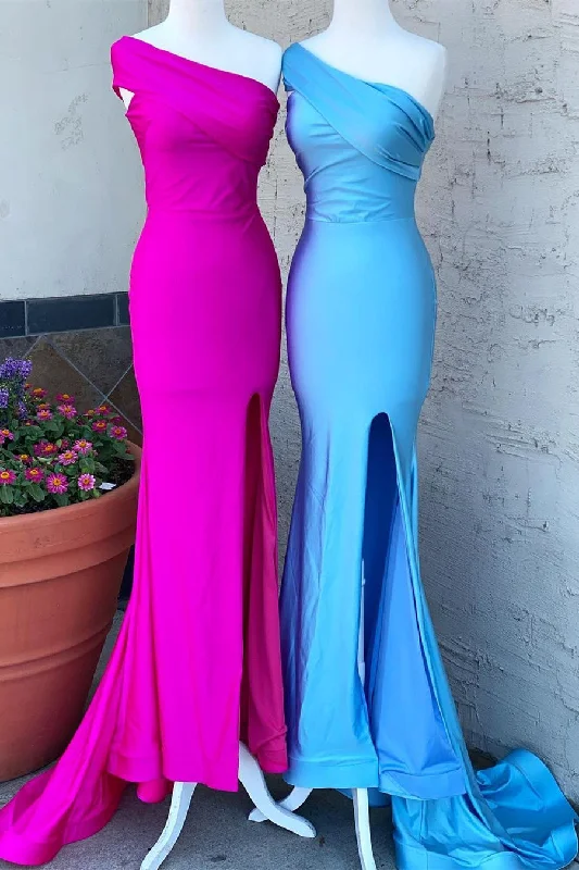 Lowest Prices One Shoulder Side Slit Mermaid Long Prom Dress