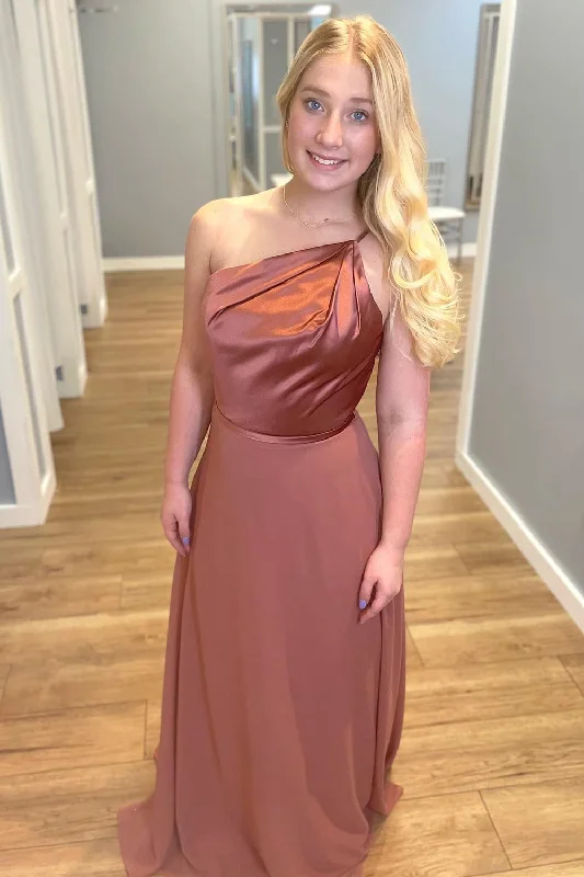 Extra Savings One Shoulder Dusty Rose A-Line Bridesmaid Dress