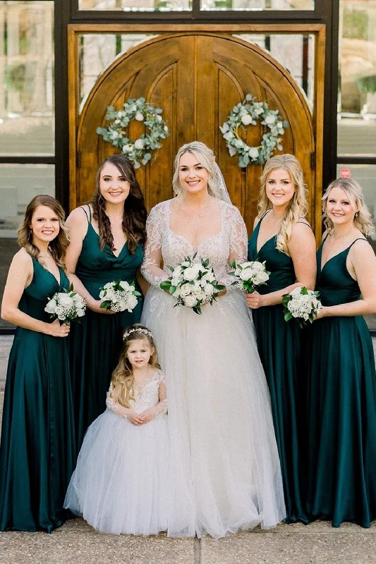 Can't Miss Double Straps Dark Green A-Line Bridesmaid Dress