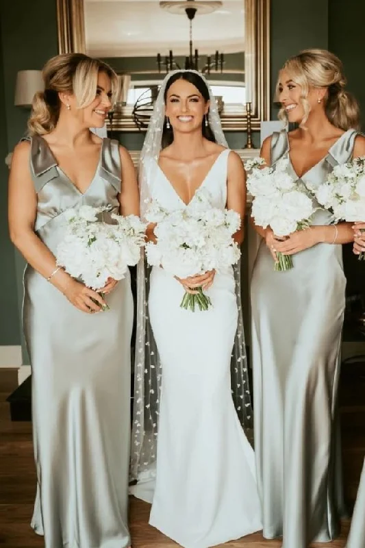 One-DAY Sale V-Neck Empire Waist Bridesmaid Dresses with Bow Tie