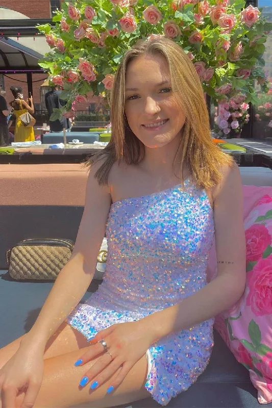 Inventory Reduction Stunning One Shoulder Sequins Short Homecoming Dress