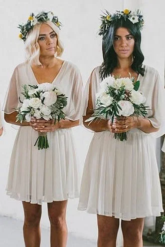 Can't Be Beat V-Neck Off White Chiffon Short Bridesmaid Dress