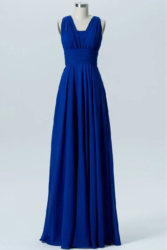 Price Rollback Straps Royal Blue Pleated Long Bridesmaid Dress
