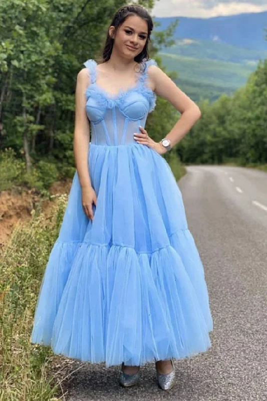 New Markdowns Princess Light Sky Blue Tulle Long Prom Dress