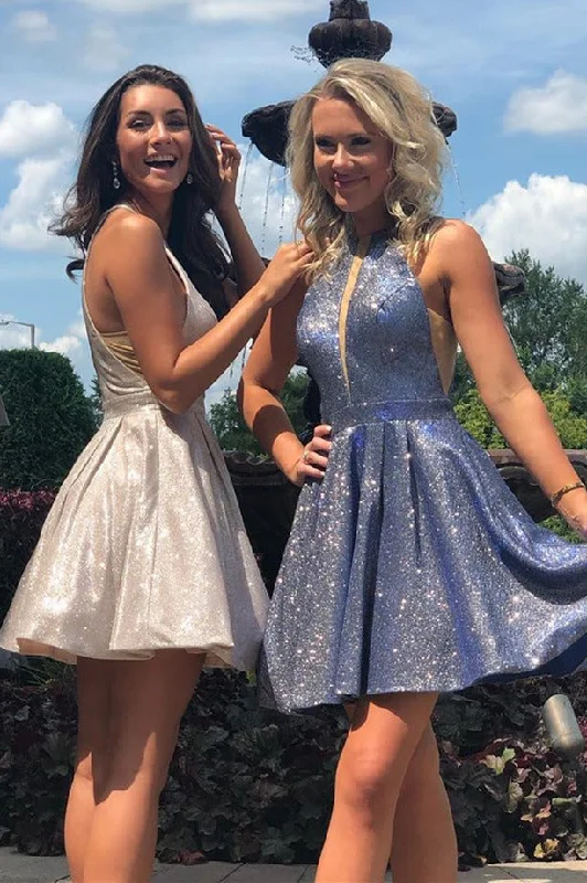 Must-Have Deals Glitter A-line Sleeveless Satin Homecoming Dress