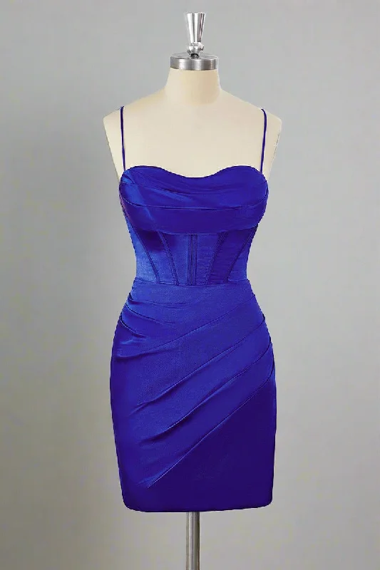 The Best Prices Straps Royal Blue Pleated Bodycon Homecoming Dress