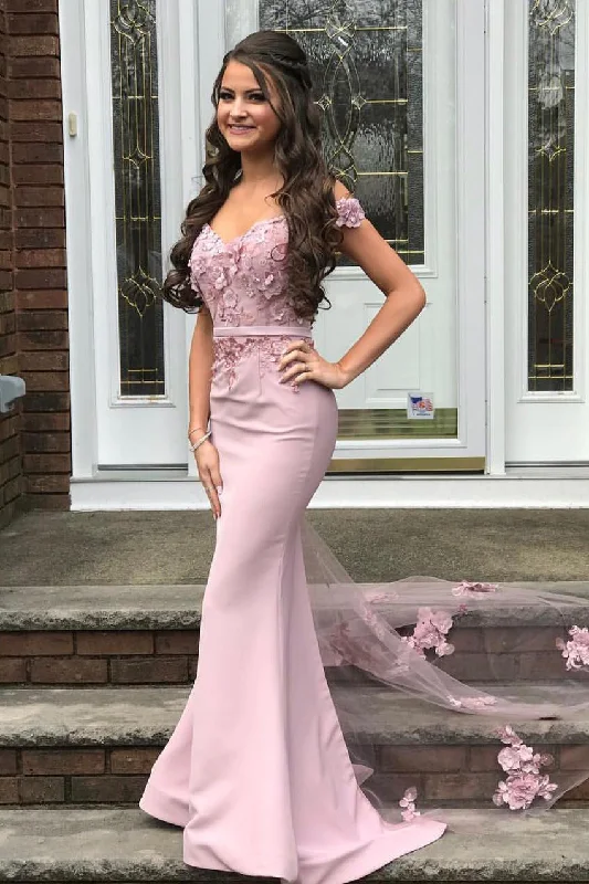 Amazing Deals Princess Off Shoulder Lace Appliques Light Lilac Long Prom Dress