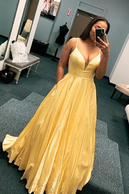 Seasonal Sale Criss Cross A-Line Yellow Long Prom Dress