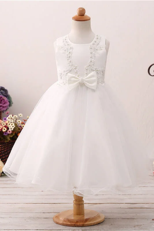Get It Before It’s Gone Cute Pearls Toddler White Flower Girl Dress with Bow