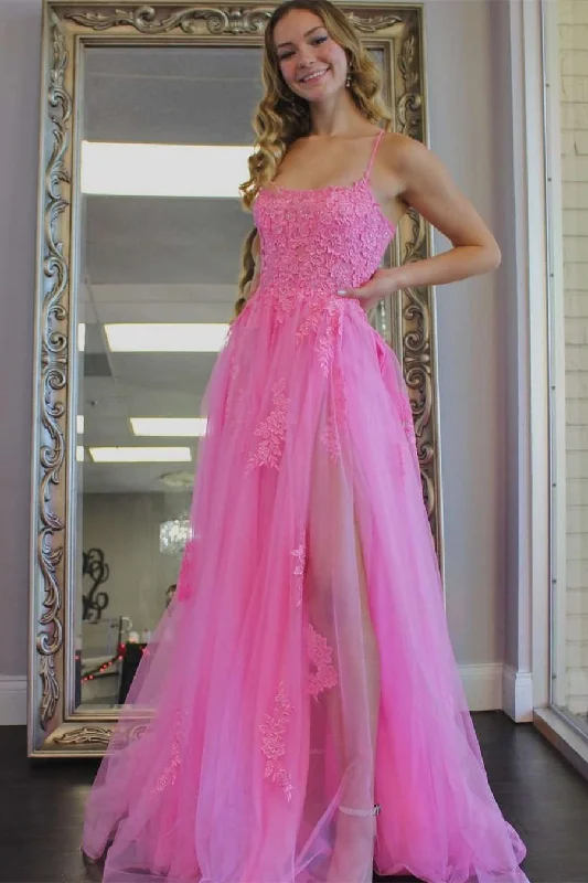 Buy Now Princess Hot Pink Appliqued Prom Dress with Slit