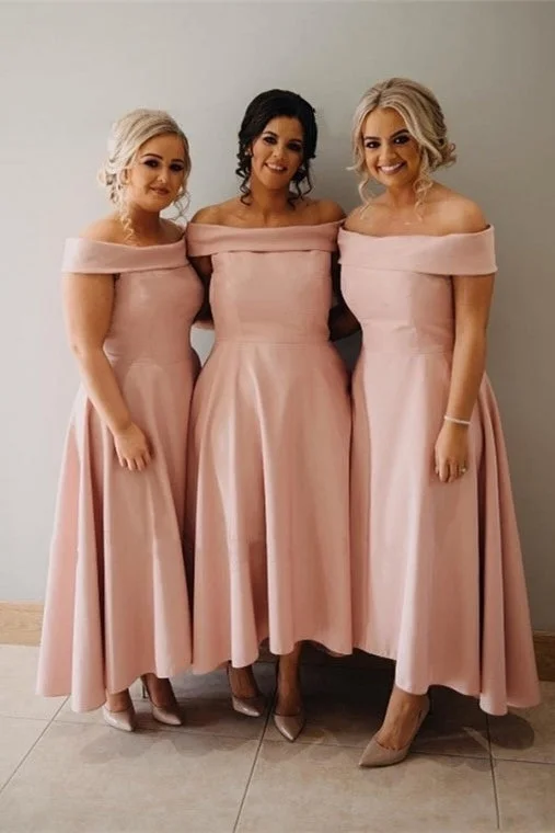 Doorbuster Deal Elegant A-line Off Shoulder Pink Long Bridesmaid Dress