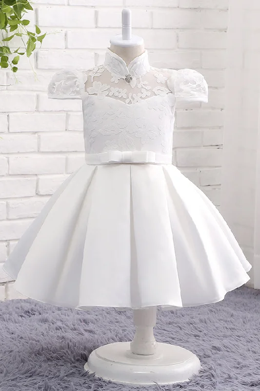 Limited Quantity High Neck Flower Girl Dress with Ribbon Waist