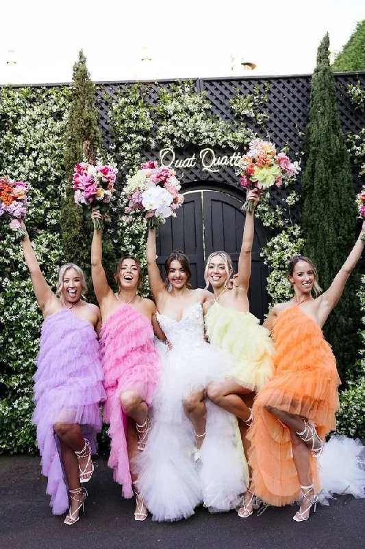 Super Bargain Halter Hot Pink Tulle Layered Bridesmaid Dress