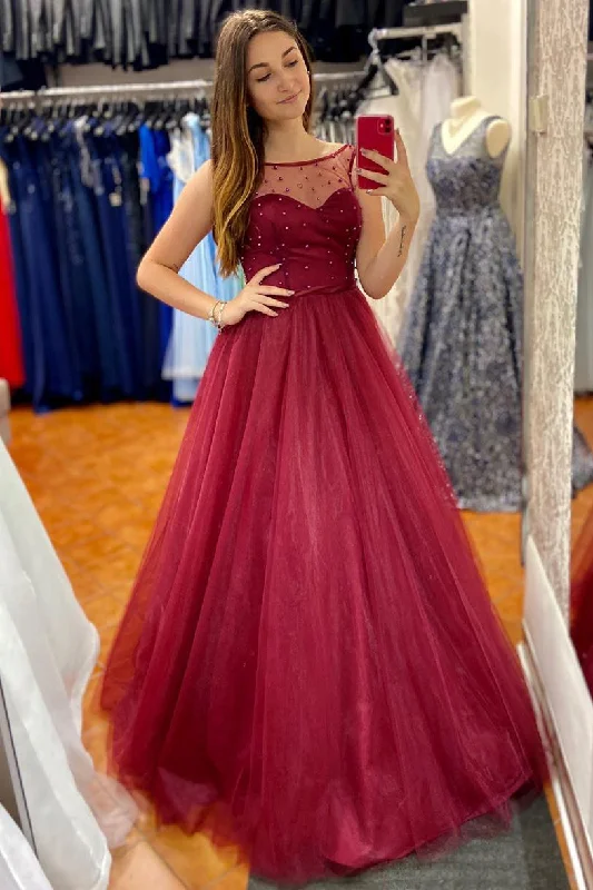 Weekend Special Elegant A-Line Red Beaded Long Prom Dress
