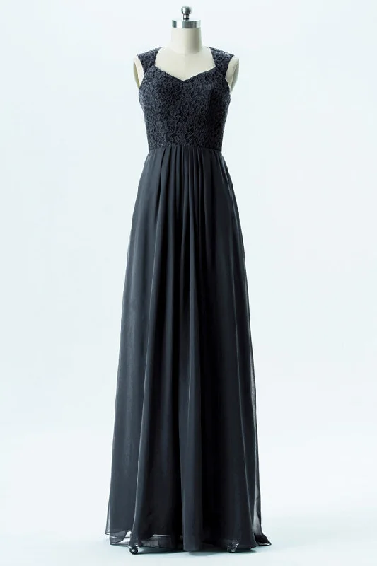 Early Access Lace Top Dark Navy Long Bridesmaid Dress