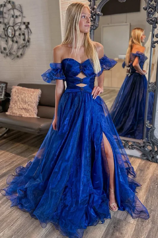 Daily Specials Royal Blue Strapless Keyhole Balloon Sleeves Long Prom Dress