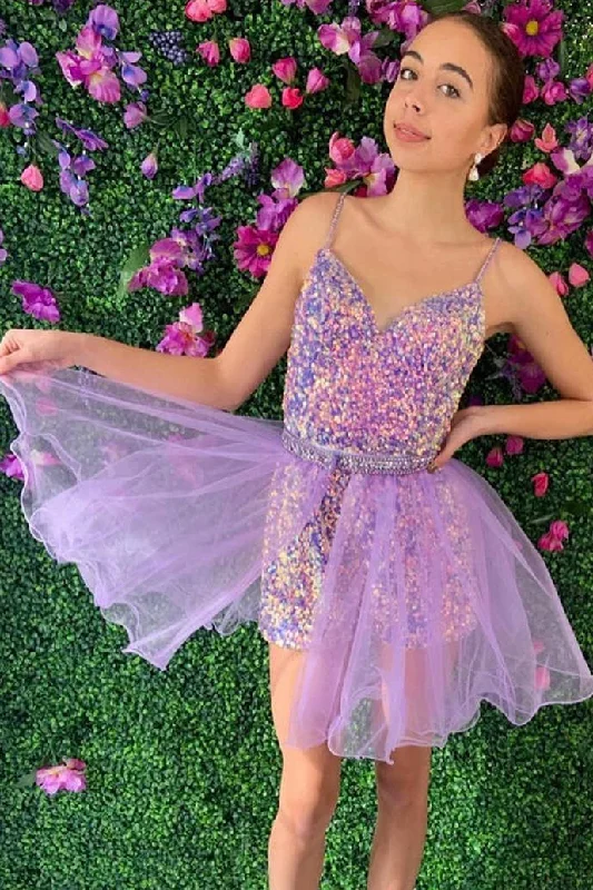 Savings Galore Glitter Short Lavender Sequins Homecoming Dress