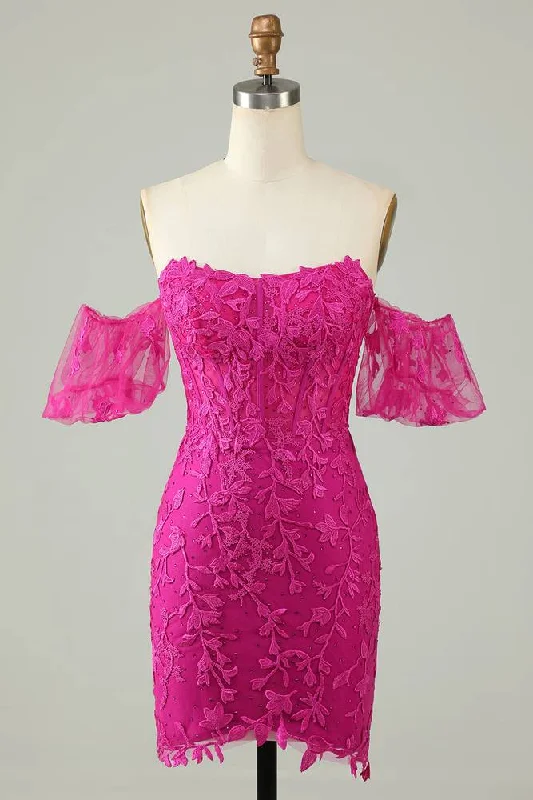Buy Now Off-Shoulder Fuchsia Appliques Bodycon Homecoming Dress