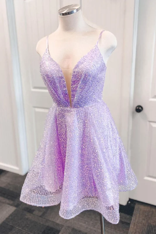 Price Blitz Glitter Lavender Straps Short Party Dress