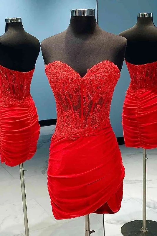 Sale Event Strapless Red Lace Corset Short Homecoming Dress