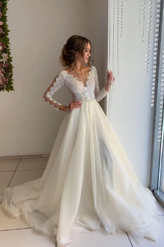 Customer Appreciation Sale Princess Long Sleeves A-line Ivory Wedding Dress with Lace Customer Appreciation Sale Princess Long Sleeves A-line Ivory Wedding Dress with Lace
