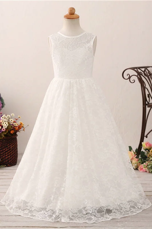 Overstock Adorable V Back White Lace Flower Girl Dress