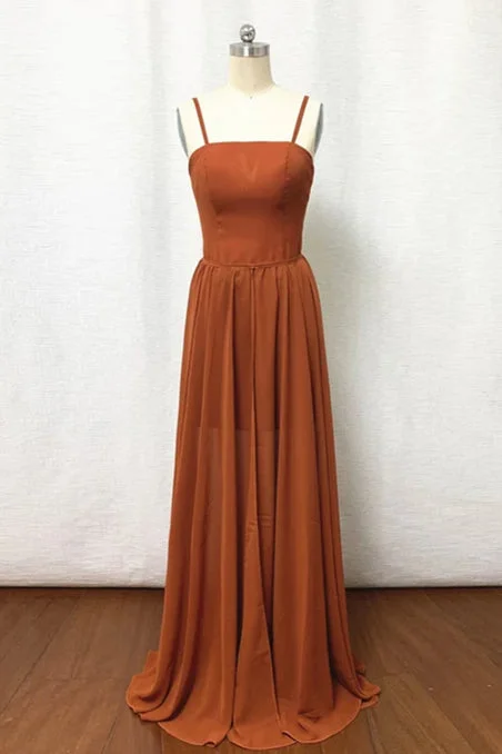 Instant Savings Straps Burnt Orange Bridesmaid Dresss with Removable Train