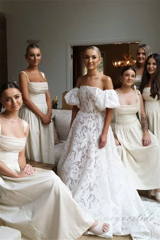 Super Sale Cowl Neck Pleated A-Line Bridesmaid Dress with Bow Tie Straps