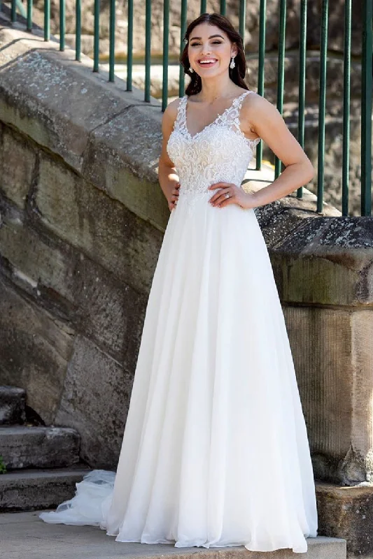 Take Advantage Princess A-line V-Neck Long White Wedding Dress with Lace