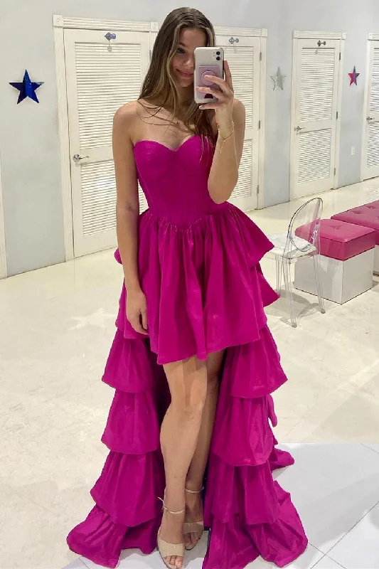 Overstock Sweetheart Fuchsia Tiered Hi-Low Long Party Dress