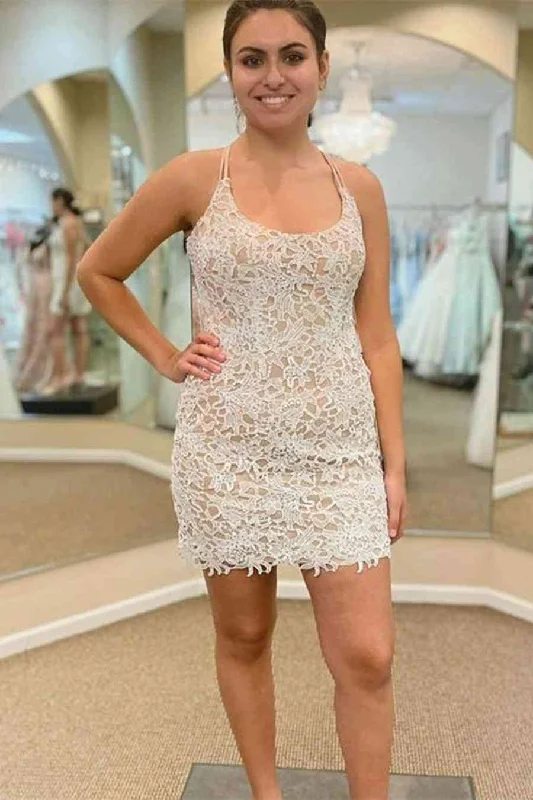 Year-End Sale Tight Double Straps Lace Mini Homecoming Dress