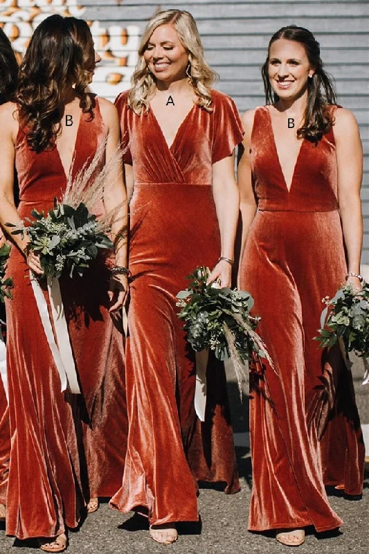 Stock Up and Save Elegant V Neck Floor Length Copper Bridesmaid Dress