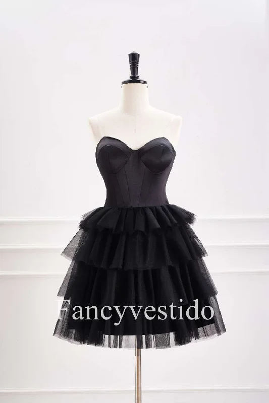 Price Blitz Cute Sweetheart Black A-Line Tiered Homecoming Dress