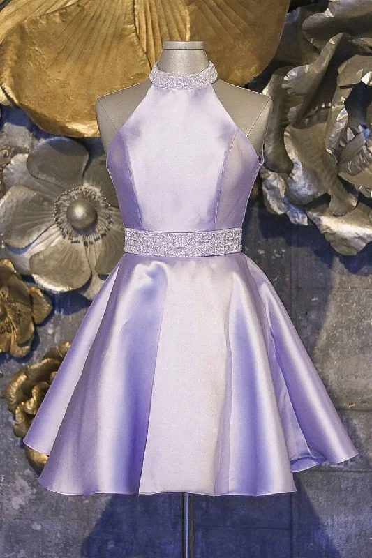 Price Drop Alert Halter Short Lavender Homecoming Dress with Beading
