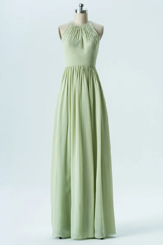Price Fest Sage Green Cutout Back Chiffon Bridesmaid Dress