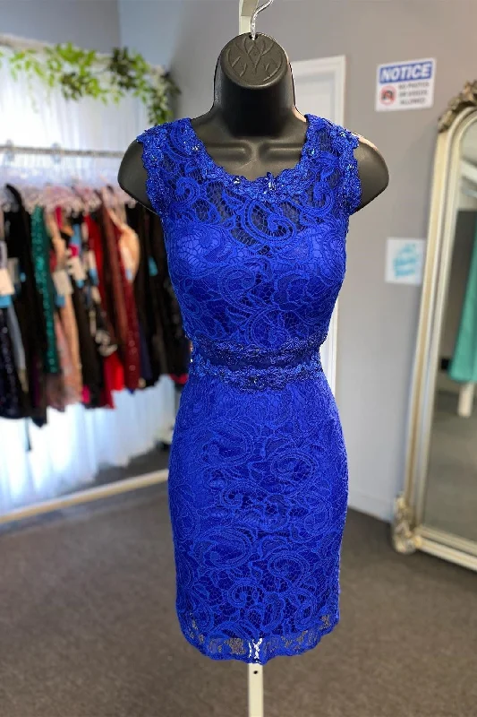 Exclusive Savings Royal Blue Sheer Lace Bodice Tight Homecoming Dress