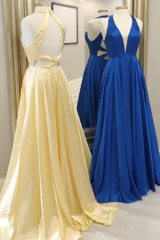 Price Cut Halter Light Yellow A-Line Long Porm Dress