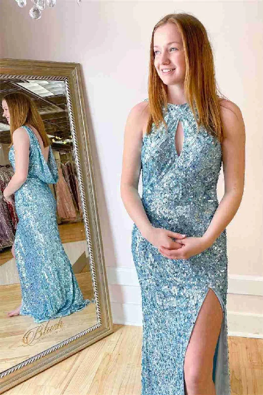 Super Savings Tiffany Blue Key Hole Backless Long Prom Dress