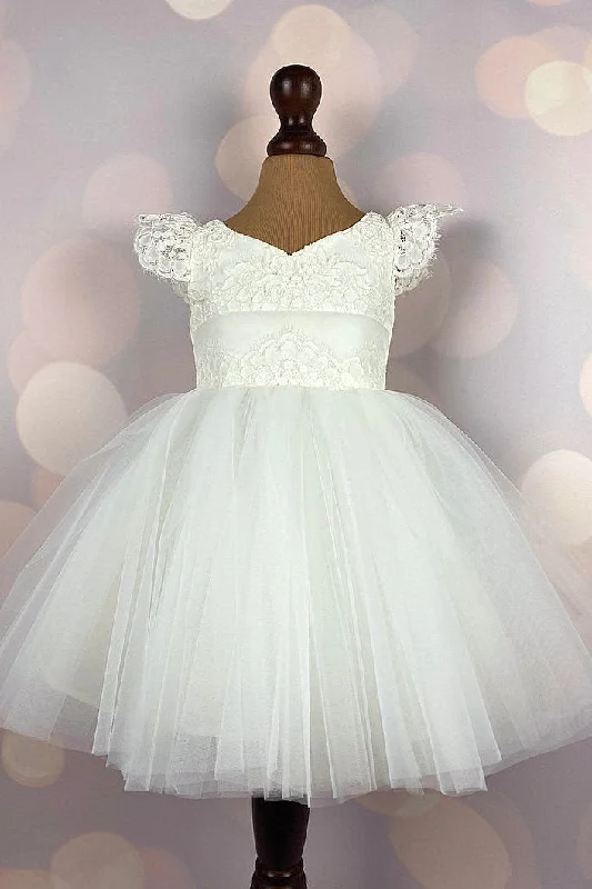 Buy Now Lace Top V-Neck Ivory Flower Girl Dress