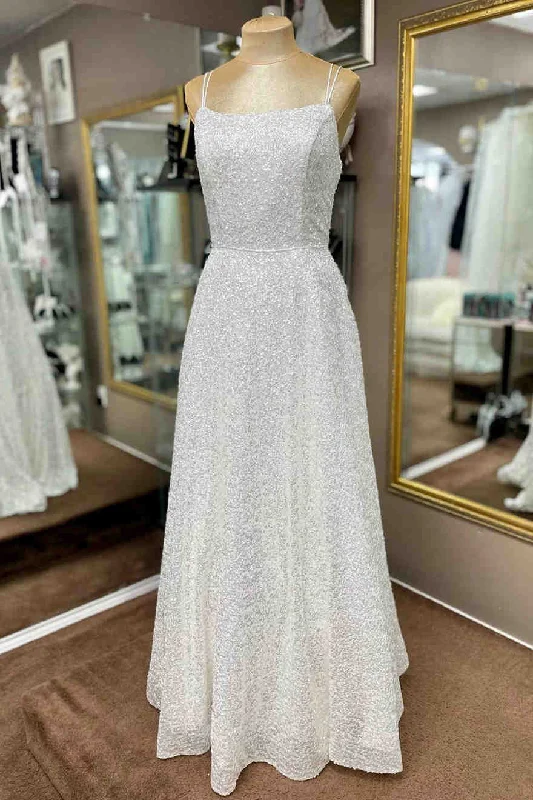 Special Buy Simple Double Straps White Sequins Long Prom Dress