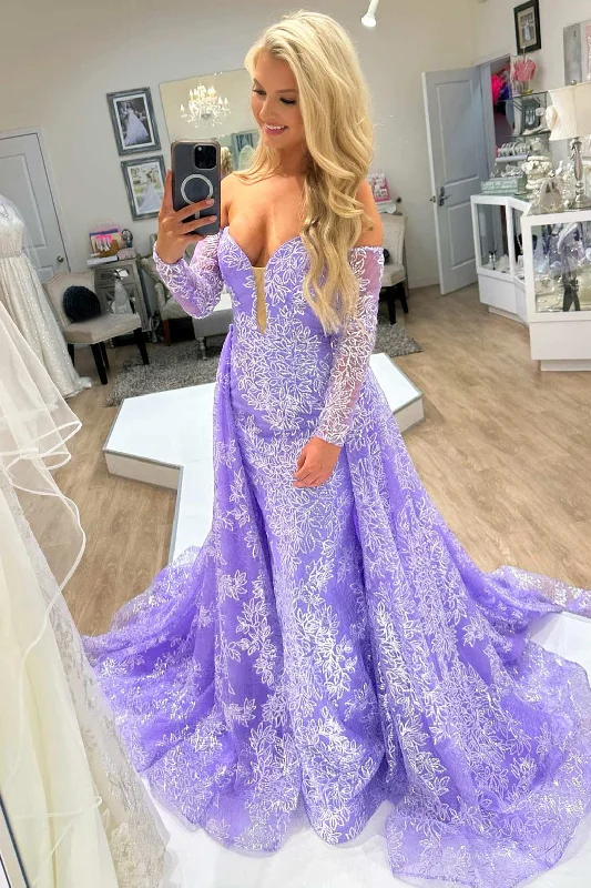 Exclusive Offers Lilac Strapless Tulle Prom Dress with Detachable Sleeves