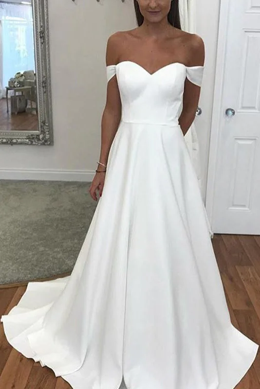 Great Bargains Simple Long Off the Shoulder A-line White Bridal Dress