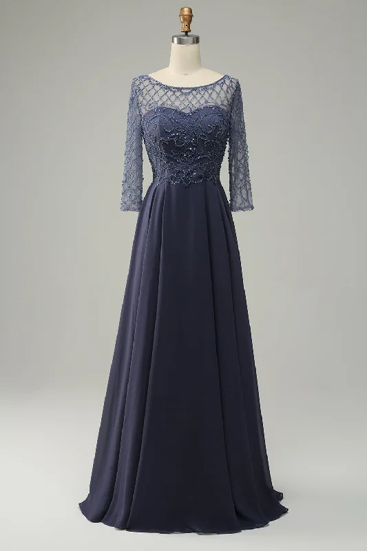 Bonus Savings Stormy Illusion Neck Beading Long Mother of the Bride/Groom Dress