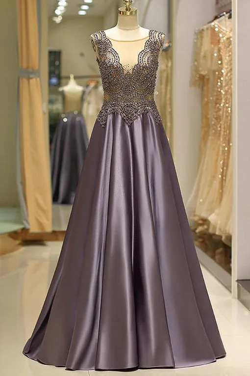 Seasonal Sale Boutique Illusion Neck Beaded Backless Long Prom Gown