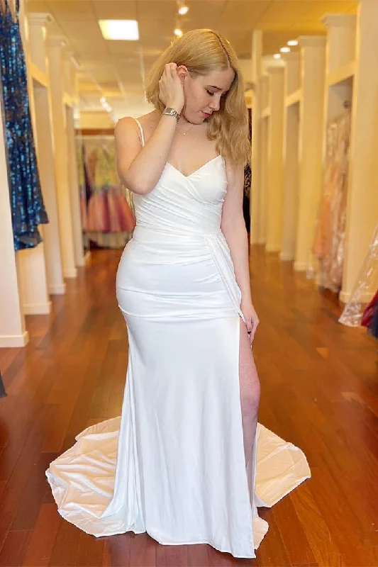 Last Chance Straps Side Slit Ivory Long Bridesmaid Dress