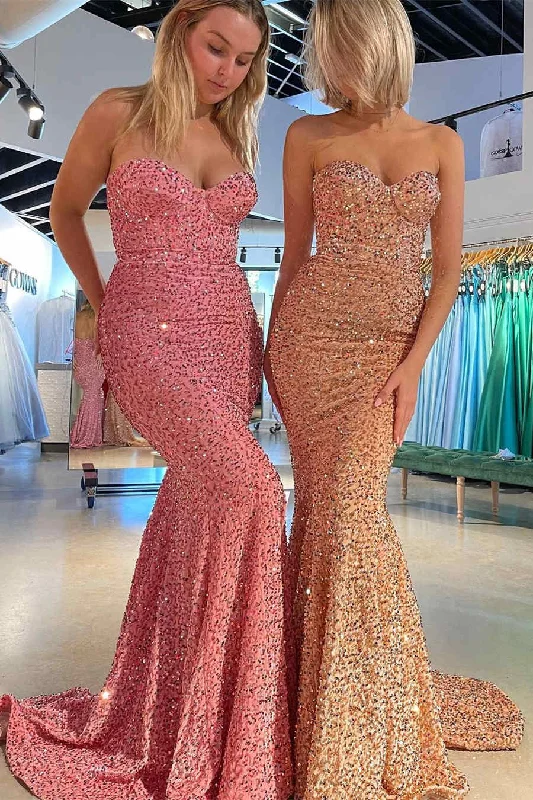 Reduced Prices Sweetheart Mermaid Sequined Long Prom Dress