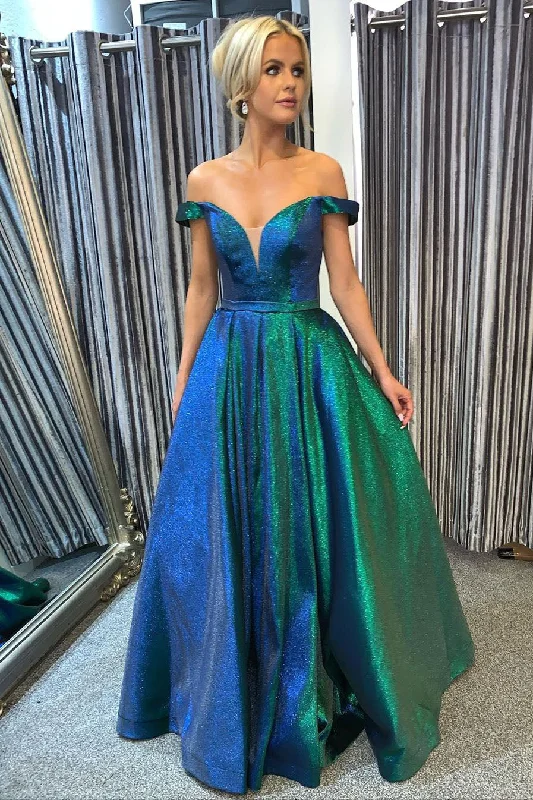 Amazing Deals Gorgeous Off the Shoulder Blue and Green Long Prom Dress